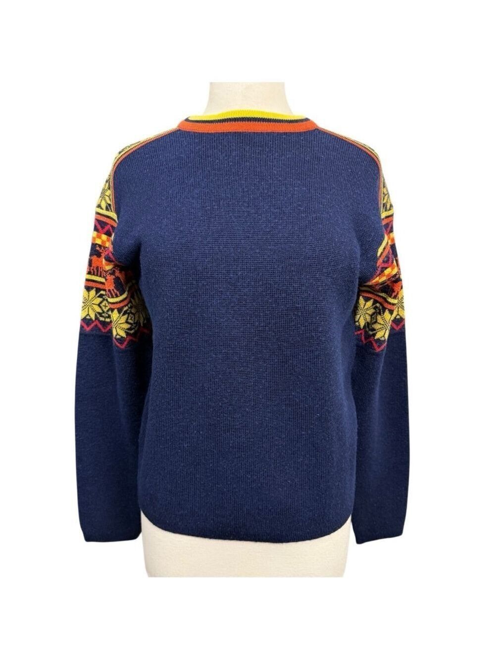 Vintage White Stag Reindeer Fair Isle Sweater Navy 80s Women's Small